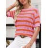 imageEVALESS Womens Short Sleeve Sweater Casual Crewneck Knit Shirt Tops Spring Trendy Striped Color Block Crochet SweatersOrange Stripe