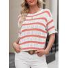 imageEVALESS Womens Short Sleeve Sweater Casual Crewneck Knit Shirt Tops Spring Trendy Striped Color Block Crochet SweatersPink Stripe
