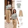 imageEVALESS Womens Short Sleeve Sweater Casual Crewneck Knit Shirt Tops Spring Trendy Striped Color Block Crochet SweatersPink Stripe
