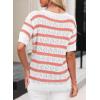 imageEVALESS Womens Short Sleeve Sweater Casual Crewneck Knit Shirt Tops Spring Trendy Striped Color Block Crochet SweatersPink Stripe