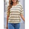imageEVALESS Womens Short Sleeve Sweaters Spring Summer Crochet Knit Tops Crewneck Striped T Shirts Casual Blouses for WomenApricot Stripe