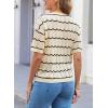 imageEVALESS Womens Short Sleeve Sweaters Spring Summer Crochet Knit Tops Crewneck Striped T Shirts Casual Blouses for WomenApricot Stripe