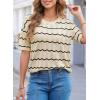 imageEVALESS Womens Short Sleeve Sweaters Spring Summer Crochet Knit Tops Crewneck Striped T Shirts Casual Blouses for WomenApricot Stripe