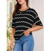 imageEVALESS Womens Short Sleeve Sweaters Spring Summer Crochet Knit Tops Crewneck Striped T Shirts Casual Blouses for WomenBlack Stripe