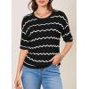 imageEVALESS Womens Short Sleeve Sweaters Spring Summer Crochet Knit Tops Crewneck Striped T Shirts Casual Blouses for WomenBlack Stripe