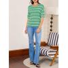 imageEVALESS Womens Short Sleeve Sweaters Spring Summer Crochet Knit Tops Crewneck Striped T Shirts Casual Blouses for WomenGreen Stripe