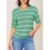 imageEVALESS Womens Short Sleeve Sweaters Spring Summer Crochet Knit Tops Crewneck Striped T Shirts Casual Blouses for WomenGreen Stripe