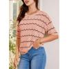 imageEVALESS Womens Short Sleeve Sweaters Spring Summer Crochet Knit Tops Crewneck Striped T Shirts Casual Blouses for WomenPink Stripe