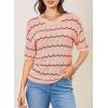 imageEVALESS Womens Short Sleeve Sweaters Spring Summer Crochet Knit Tops Crewneck Striped T Shirts Casual Blouses for WomenPink Stripe