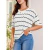 imageEVALESS Womens Short Sleeve Sweaters Spring Summer Crochet Knit Tops Crewneck Striped T Shirts Casual Blouses for WomenWhite Stripe