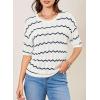 imageEVALESS Womens Short Sleeve Sweaters Spring Summer Crochet Knit Tops Crewneck Striped T Shirts Casual Blouses for WomenWhite Stripe