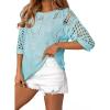 imageEVALESS Womens Crochet Hollow Out Knit Tops Half Sleeve Spring Summer Sweaters Beach Cover Ups for Women Trendy 2025Beau Blue