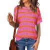 imageEVALESS Womens Short Sleeve Sweater Casual Crewneck Knit Shirt Tops Spring Trendy Striped Color Block Crochet SweatersOrange Stripe