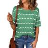 imageEVALESS Womens Short Sleeve Sweaters Spring Summer Crochet Knit Tops Crewneck Striped T Shirts Casual Blouses for WomenGreen Stripe