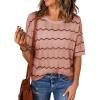 imageEVALESS Womens Short Sleeve Sweaters Spring Summer Crochet Knit Tops Crewneck Striped T Shirts Casual Blouses for WomenPink Stripe