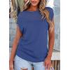 imageEVALESS Womens Fashion Short Sleeve Sweaters Crewneck Crochet Tops Summer Tie Back Shirts Knit T Shirts Sweater TopsBlue