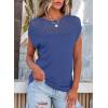 imageEVALESS Womens Fashion Short Sleeve Sweaters Crewneck Crochet Tops Summer Tie Back Shirts Knit T Shirts Sweater TopsBlue