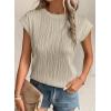 imageEVALESS Womens Short Sleeve Textured Tops Crewneck Knit Solid Loose Casual Basic T Shirts Tee BlousesApricot