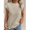 imageEVALESS Womens Short Sleeve Textured Tops Crewneck Knit Solid Loose Casual Basic T Shirts Tee BlousesApricot
