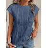 imageEVALESS Womens Short Sleeve Textured Tops Crewneck Knit Solid Loose Casual Basic T Shirts Tee BlousesE Blue