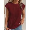 imageEVALESS Womens Short Sleeve Textured Tops Crewneck Knit Solid Loose Casual Basic T Shirts Tee BlousesE Burgundy