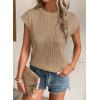 imageEVALESS Womens Short Sleeve Textured Tops Crewneck Knit Solid Loose Casual Basic T Shirts Tee BlousesE Khaki