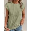 imageEVALESS Womens Short Sleeve Textured Tops Crewneck Knit Solid Loose Casual Basic T Shirts Tee BlousesE Light Green