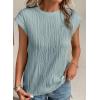 imageEVALESS Womens Short Sleeve Textured Tops Crewneck Knit Solid Loose Casual Basic T Shirts Tee BlousesE Mist Blue