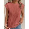 imageEVALESS Womens Short Sleeve Textured Tops Crewneck Knit Solid Loose Casual Basic T Shirts Tee BlousesE Rose Pink