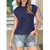 imageEVALESS Womens Short Sleeve Textured Tops Crewneck Knit Solid Loose Casual Basic T Shirts Tee BlousesNavy Blue