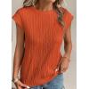 imageEVALESS Womens Short Sleeve Textured Tops Crewneck Knit Solid Loose Casual Basic T Shirts Tee BlousesOrange