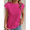 imageEVALESS Womens Short Sleeve Textured Tops Crewneck Knit Solid Loose Casual Basic T Shirts Tee BlousesRose Red