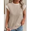 imageEVALESS Womens Short Sleeve Textured Tops Crewneck Knit Solid Loose Casual Basic T Shirts Tee BlousesT Apricot White