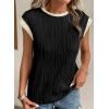 imageEVALESS Womens Short Sleeve Textured Tops Crewneck Knit Solid Loose Casual Basic T Shirts Tee BlousesT Black White