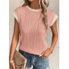 imageEVALESS Womens Short Sleeve Textured Tops Crewneck Knit Solid Loose Casual Basic T Shirts Tee BlousesT Pink White