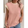 imageEVALESS Womens Short Sleeve Textured Tops Crewneck Knit Solid Loose Casual Basic T Shirts Tee BlousesT Pink White