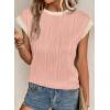 imageEVALESS Womens Short Sleeve Textured Tops Crewneck Knit Solid Loose Casual Basic T Shirts Tee BlousesT Pink White