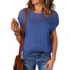 imageEVALESS Womens Fashion Short Sleeve Sweaters Crewneck Crochet Tops Summer Tie Back Shirts Knit T Shirts Sweater TopsBlue