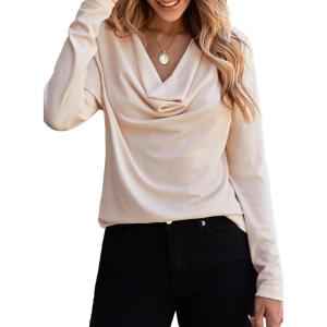 imageEVALESS Womens Tops Cowl Neck Shirts Long Sleeve Teacher Clothes Office Business Dressy Casual Blouse 2025 Spring SummerBeige