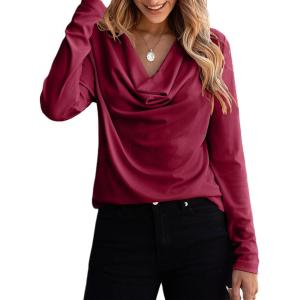 imageEVALESS Womens Tops Cowl Neck Shirts Long Sleeve Teacher Clothes Office Business Dressy Casual Blouse 2025 Spring SummerBurgundy