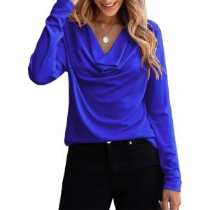 imageEVALESS Womens Tops Cowl Neck Shirts Long Sleeve Teacher Clothes Office Business Dressy Casual Blouse 2025 Spring SummerDark Blue