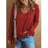 imageEVALESS Spring Tops for Women Beach Fashion 2025 V Neck Summer Tops Long Sleeve Shirts Basic T Shirts Womens Clothing00 Red