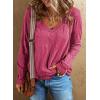imageEVALESS Spring Tops for Women Beach Fashion 2025 V Neck Summer Tops Long Sleeve Shirts Basic T Shirts Womens ClothingRose
