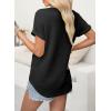 imageEVALESS Womens Cap Short Sleeve Textured Tops Summer Dressy Casual V Neck Solid Loose Basic T Shirts Tee BlousesBlack