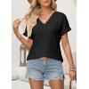 imageEVALESS Womens Cap Short Sleeve Textured Tops Summer Dressy Casual V Neck Solid Loose Basic T Shirts Tee BlousesBlack