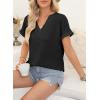 imageEVALESS Womens Cap Short Sleeve Textured Tops Summer Dressy Casual V Neck Solid Loose Basic T Shirts Tee BlousesBlack