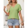 imageEVALESS Womens Cap Short Sleeve Textured Tops Summer Dressy Casual V Neck Solid Loose Basic T Shirts Tee BlousesGrass Green