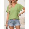 imageEVALESS Womens Cap Short Sleeve Textured Tops Summer Dressy Casual V Neck Solid Loose Basic T Shirts Tee BlousesGrass Green