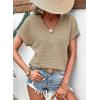 imageEVALESS Womens Cap Short Sleeve Textured Tops Summer Dressy Casual V Neck Solid Loose Basic T Shirts Tee BlousesKhaki