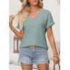 imageEVALESS Womens Cap Short Sleeve Textured Tops Summer Dressy Casual V Neck Solid Loose Basic T Shirts Tee BlousesLight Blue